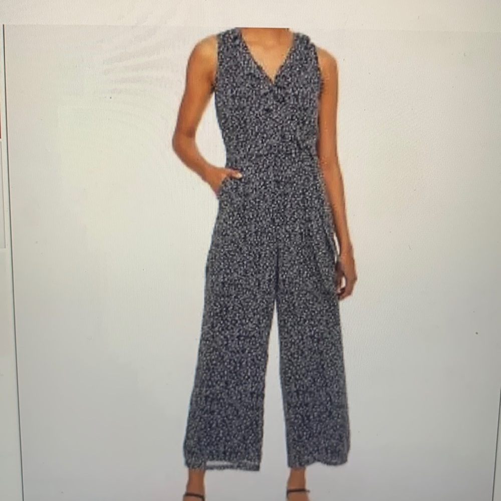 LOFT Lightweight Sleeveless Navy White Floral Pantsuit